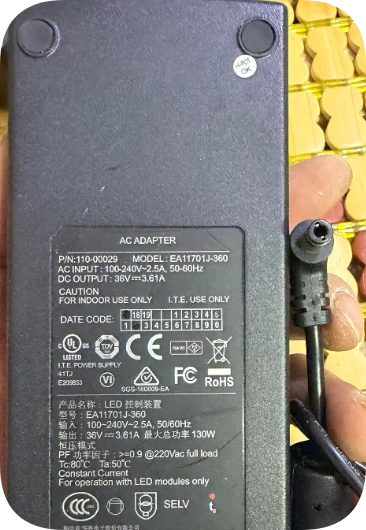 *Brand NEW* Model EA11701J-360 Compatible with EDAC 36V 3.61A 130W Power Adapter with Ro